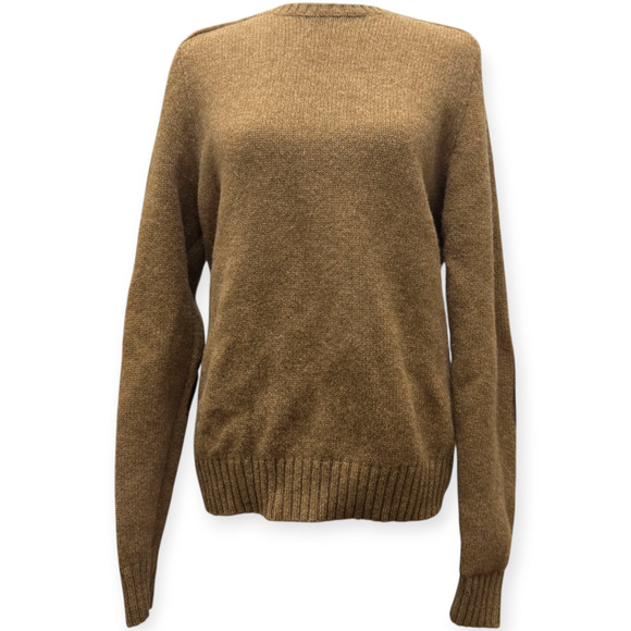 Ralph Lauren Rugby Cable Suede-Patch Knit Wool Pullover Sweater Brown Size Med - Picture 1 of 8